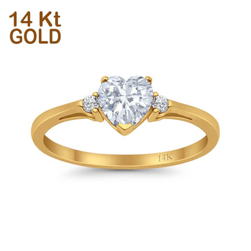 14K Yellow Gold Heart Promise Bridal Simulated CZ Wedding Engagement Ring